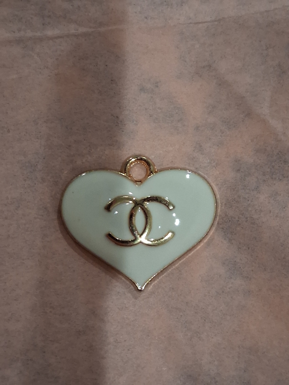 Designer-Inspired Cream Enamel Heart Pendant with Gold CC Logo